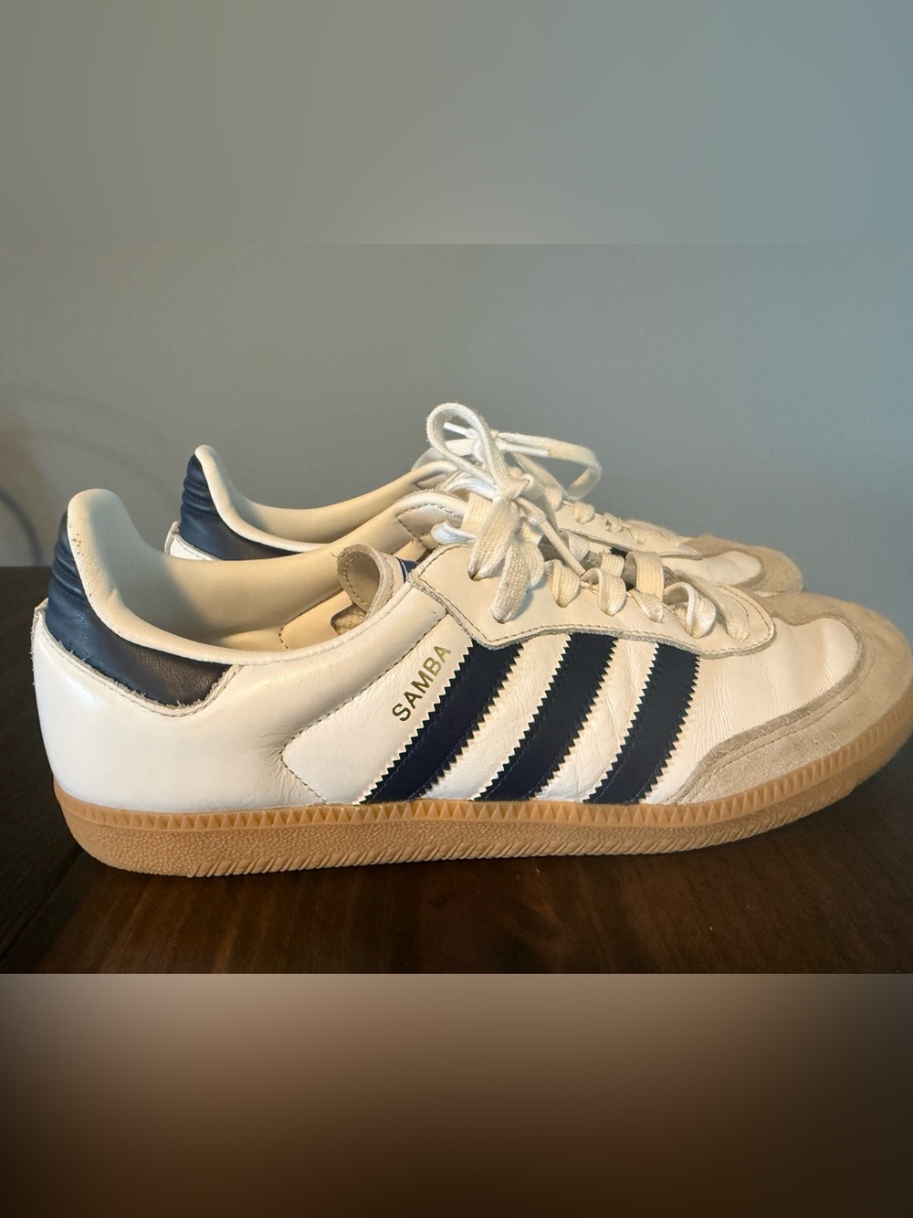 Adidas Samba White with Navy Stripes Men's 9